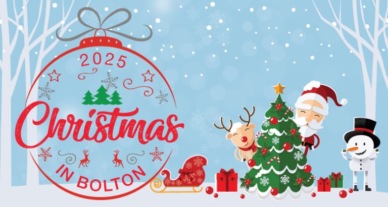 Graphic shows a festive scene with text saying 'Christmas in Bolton'