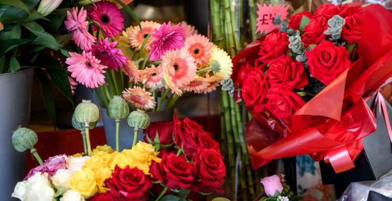 Flower display at Bolton Market